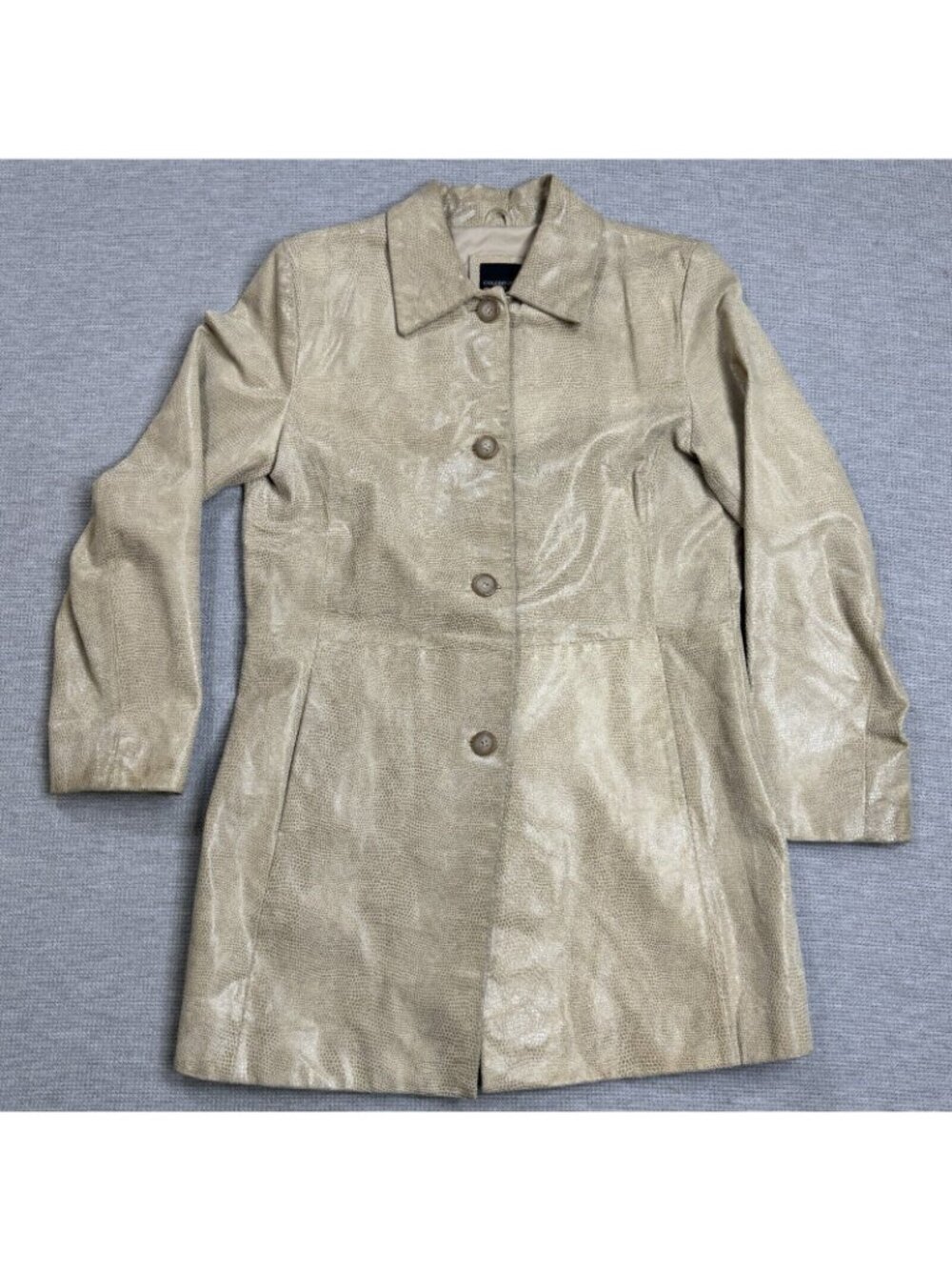Colebrook & Co Leather Coat Womens Size M Tan Snakeskin Button Front Lined Beige - Picture 4 of 16
